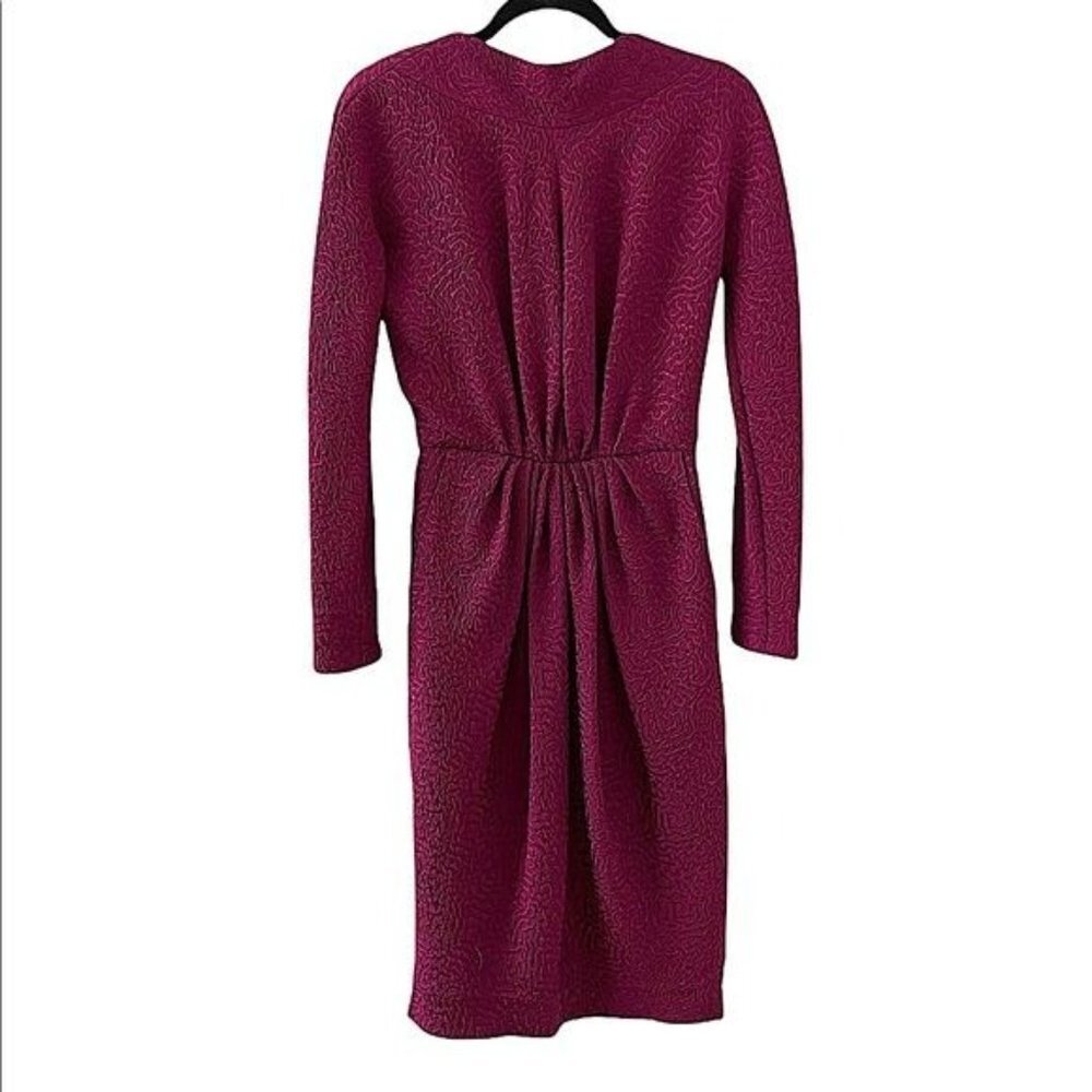 Oscar de la Renta Plum Textured Long-Sleeve Midi Dress